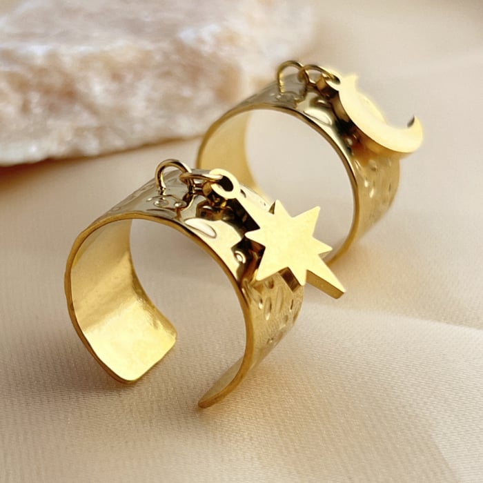 1 Stück Simple Series Simple Sonne/Mond Edelstahl Goldfarben Damen Verstellbare Ringe h5Bild4