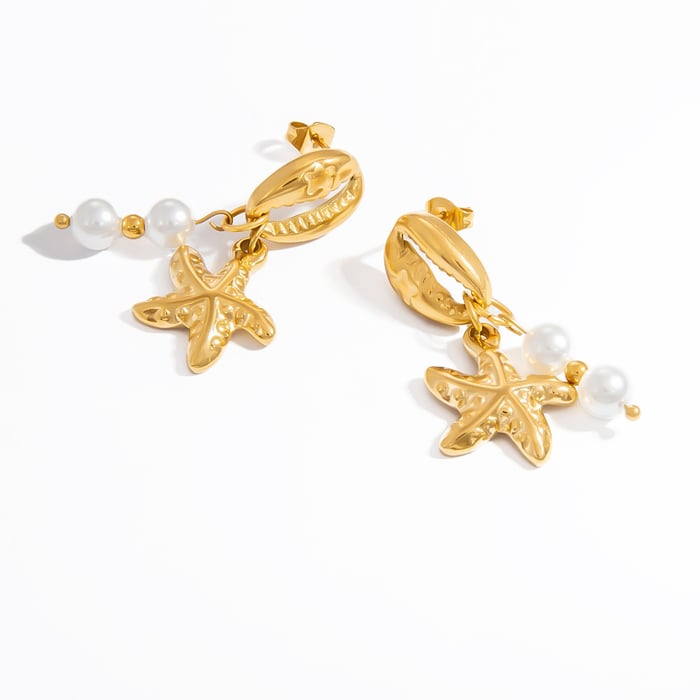 1 Pair Marine Series Vacation Conch Beach Stainless Steel Gold Color Women's Drop Earrings h5Picture10