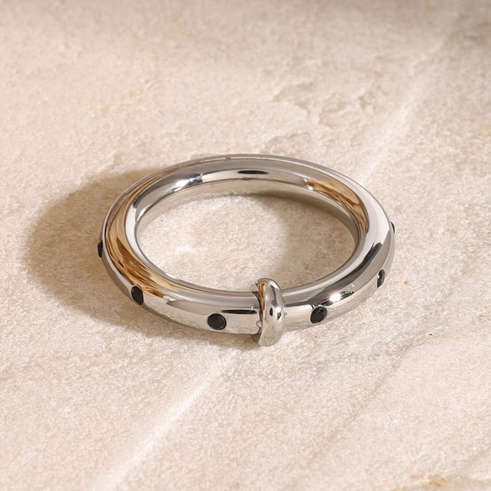 1 paio di anelli singoli da donna in acciaio inossidabile con strass geometrici semplici della serie semplice h5Immagine2