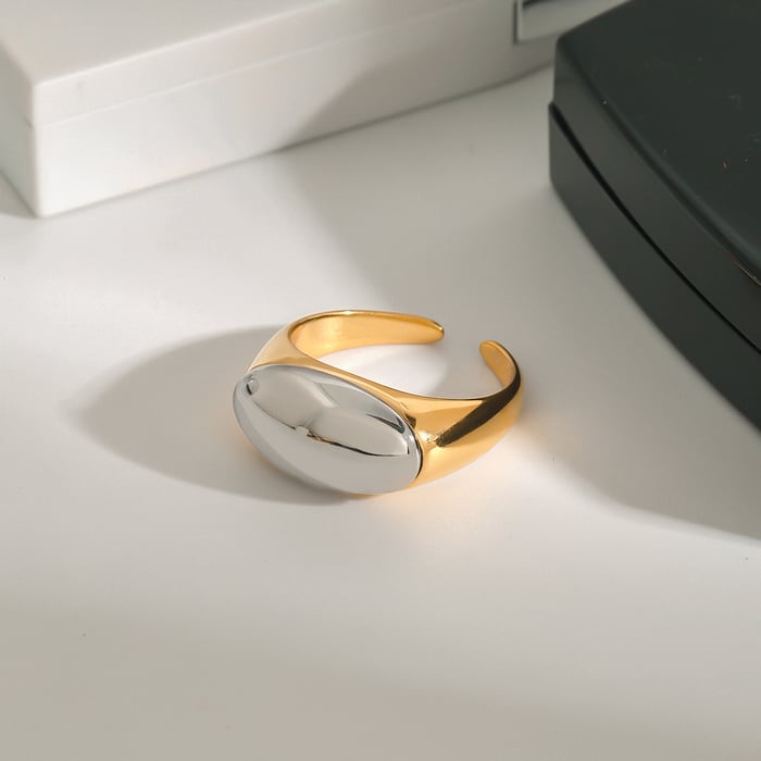 1 stück simple series  oval edelstahl gold farbe damen verstellbare ringe h5Bild4