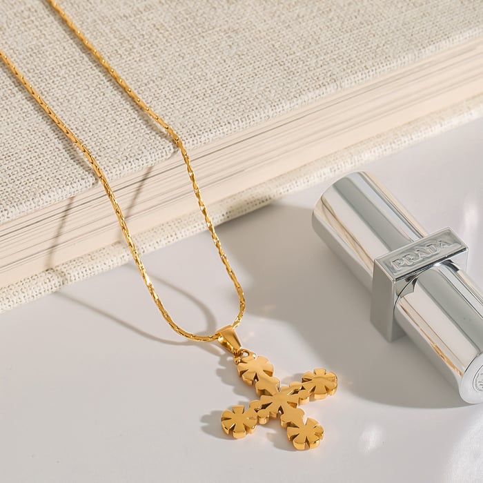 1 stück classic series kreuz edelstahl gold farbe damen anhänger halsketten h5Bild6