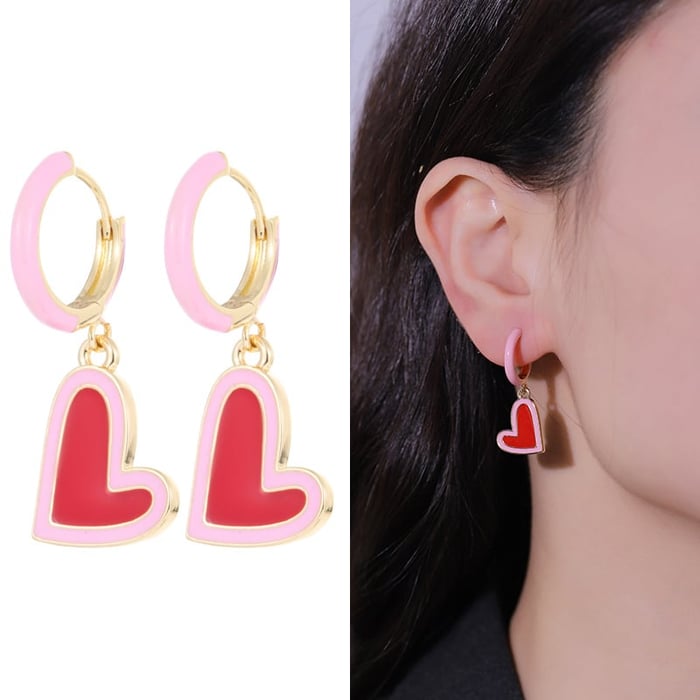1 Set Romantic Series Fashionable Heart Shape Gold Color Alloy Lightweight Women's Earrings Set h5Picture4