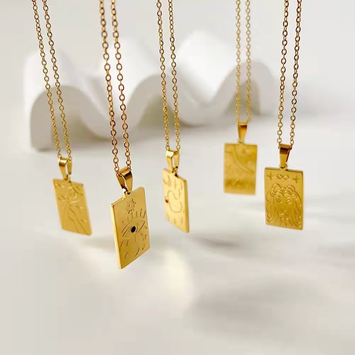 1 piece classic series retro sun/moon titanium steel  gold plated unisex pendant necklaces h5Picture4