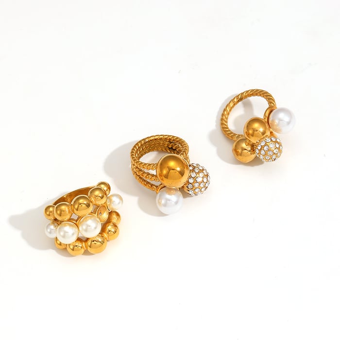 1 paio di anelli singoli in perle artificiali placcati in oro  con pois retrò della serie semplice h5Immagine6