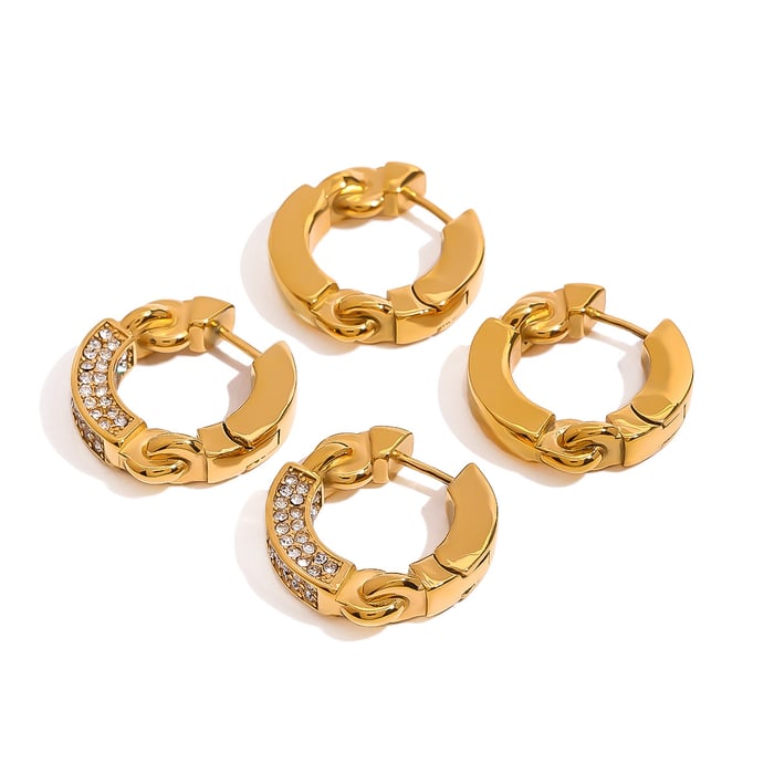 1 pair simple series elegant annular stainless steel  gold plated rhinestone women hoop earrings h5Picture10