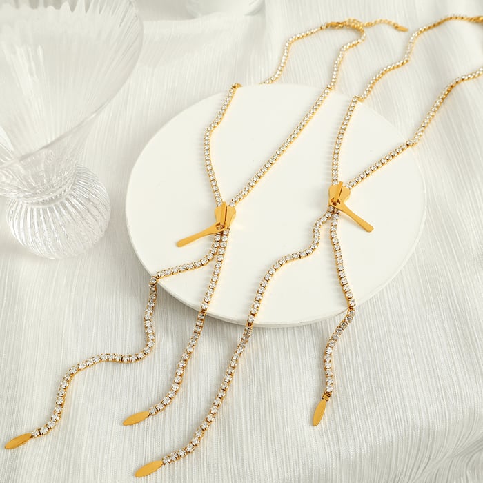 1 piece simple series simple tassel stainless steel  gold plated zircon women chain necklaces Picture4