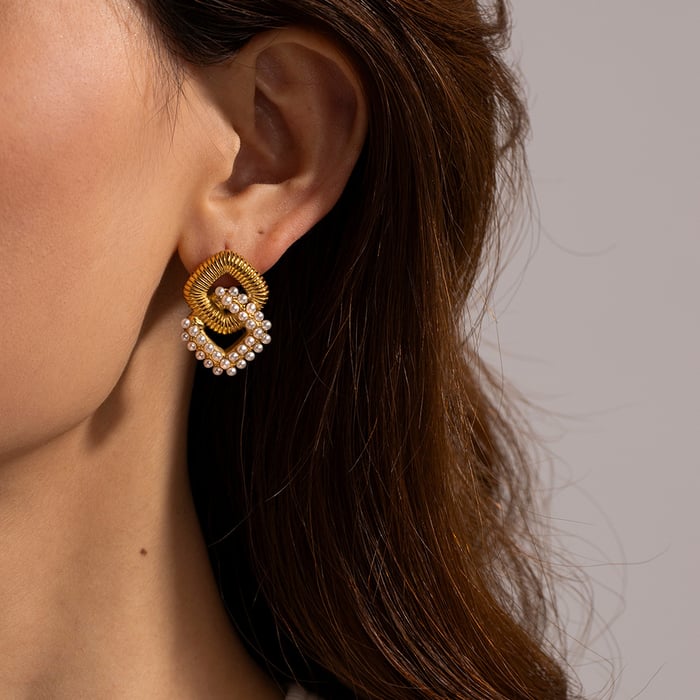 1 pair classic series elegant geometric stainless steel  gold plated artificial pearl women drop earrings h5Picture5