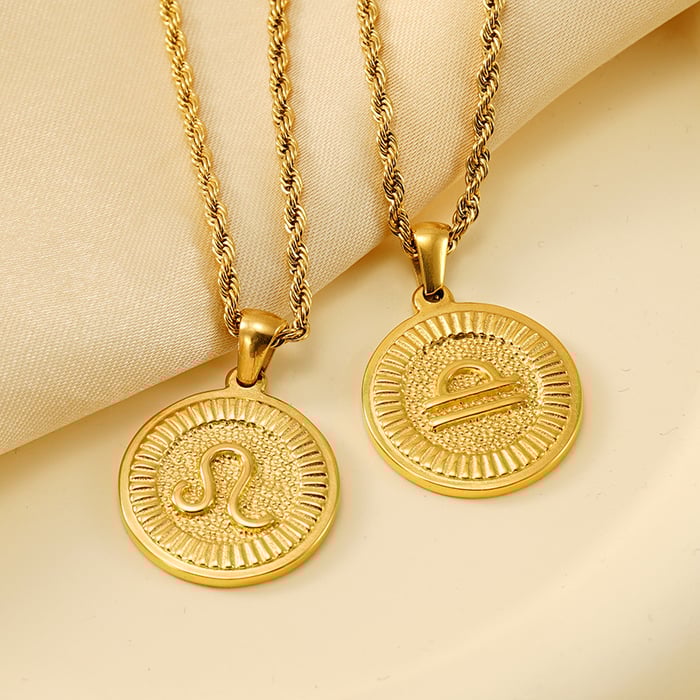 1 piece classic retro style twelve constellations shape stainless steel  gold plated unisex pendant necklace h5Picture4