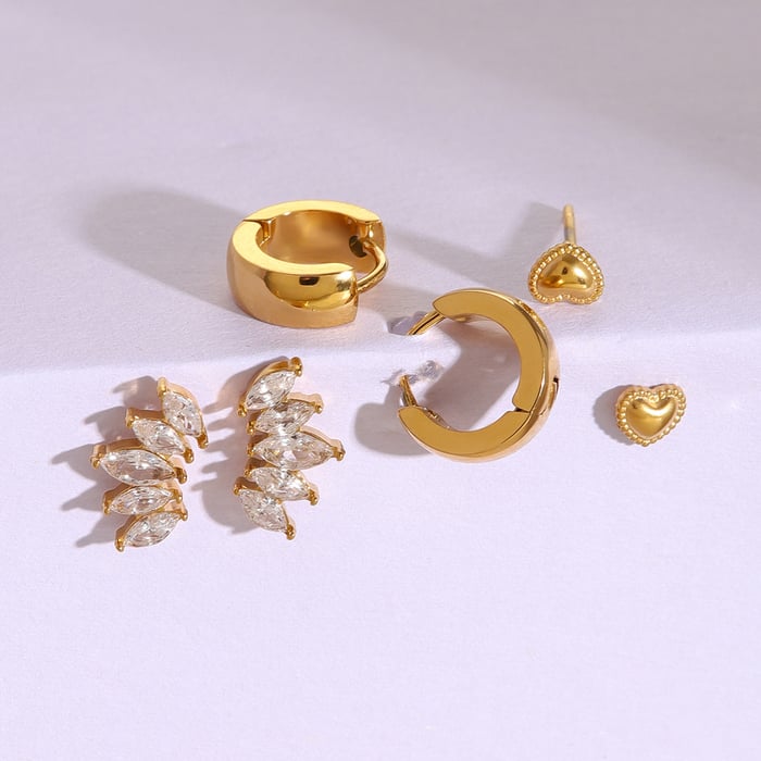 1 Set Sweet Heart Edelstahl vergoldet Zirkon Damen Ohrringe Set h5Bild4