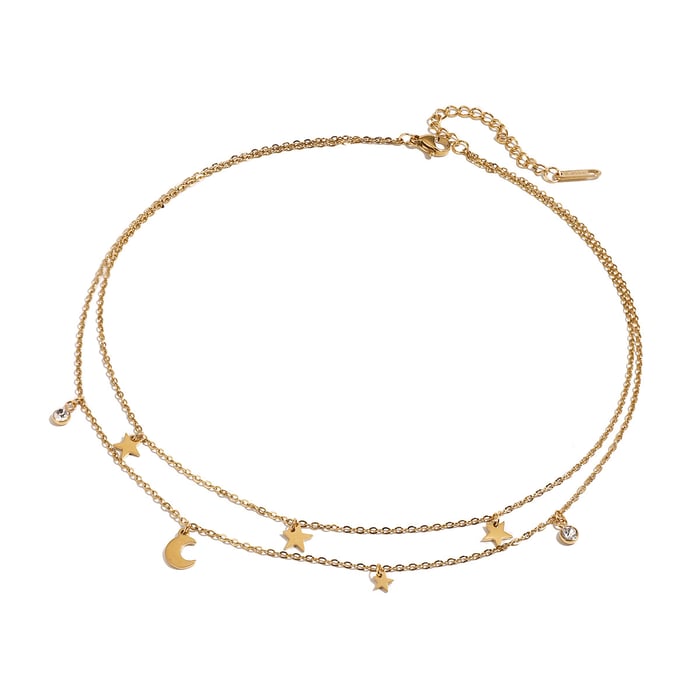 1 piece simple series elegant sun/moon stainless steel  gold plated rhinestone women layered necklaces h5Picture6