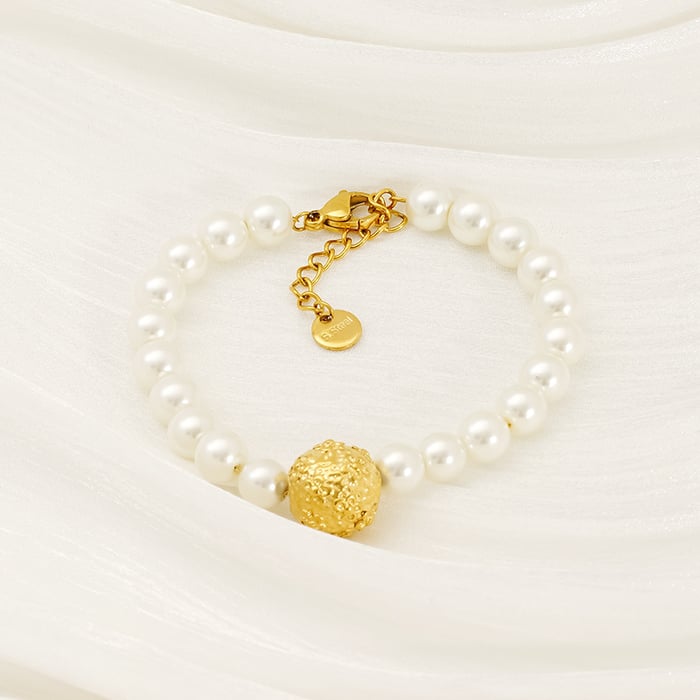 1 Piece Simple Series Stainless Steel   Gold Color Plated Women's Beaded Bracelets h5Picture5