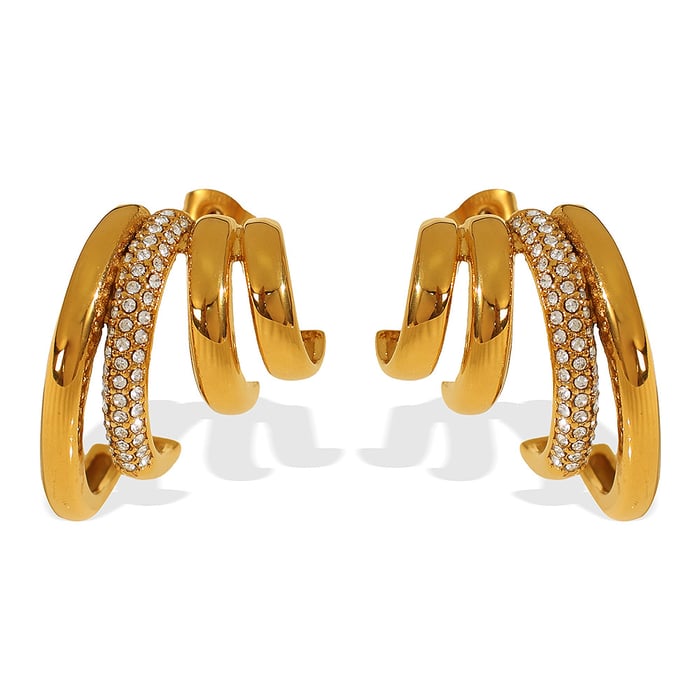 1 pair simple series retro geometric stainless steel  gold plated rhinestone women stud earrings h5Picture7