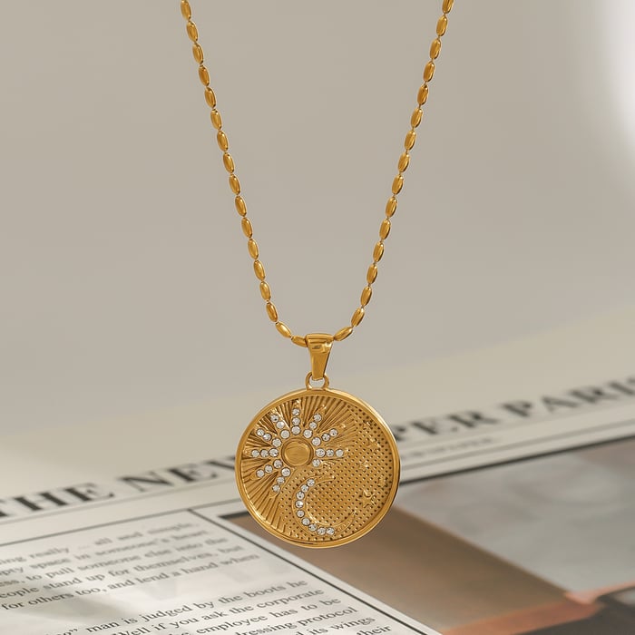 1 Piece Romantic Series Stylish Sun & Moon Pattern Stainless Steel Gold Color Women's Pendant Necklaces h5Picture7