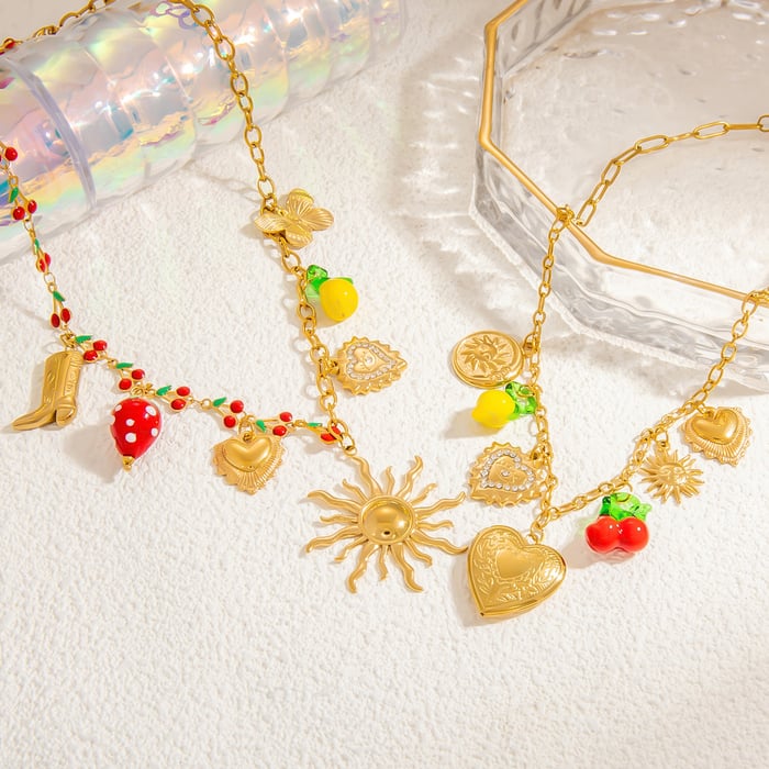 1 piece luxurious series sweet heart stainless steel  gold color plated rhinestone women's pendant necklaces h5Picture4