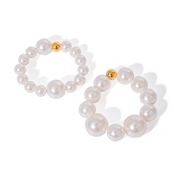 1 paire de bagues pour femme en acier inoxydable plaqué or , série simple, perles élégantes h5Image6