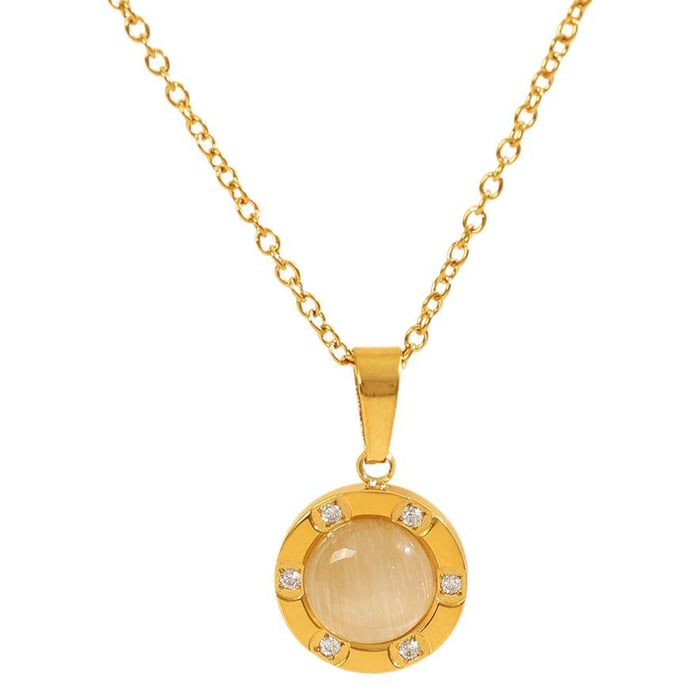 1 piece classic series retro geometric titanium steel  gold color plated natural stone women's pendant necklaces h5Picture6