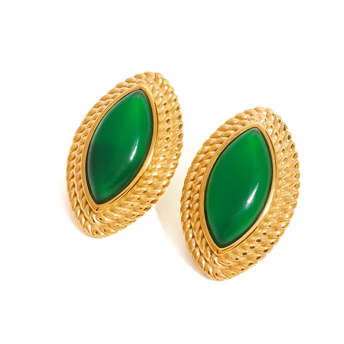1 pair classic series retro geometric stainless steel  gold plated natural stone women stud earrings h5Picture6