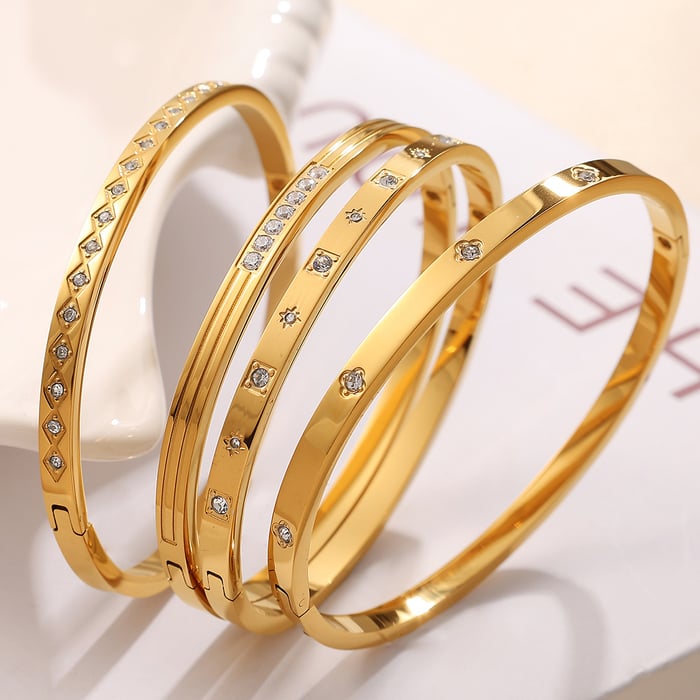 1 Stück Simple Series Klassische geometrische Edelstahl Goldfarben Strass Damen Armreifen h5Bild4