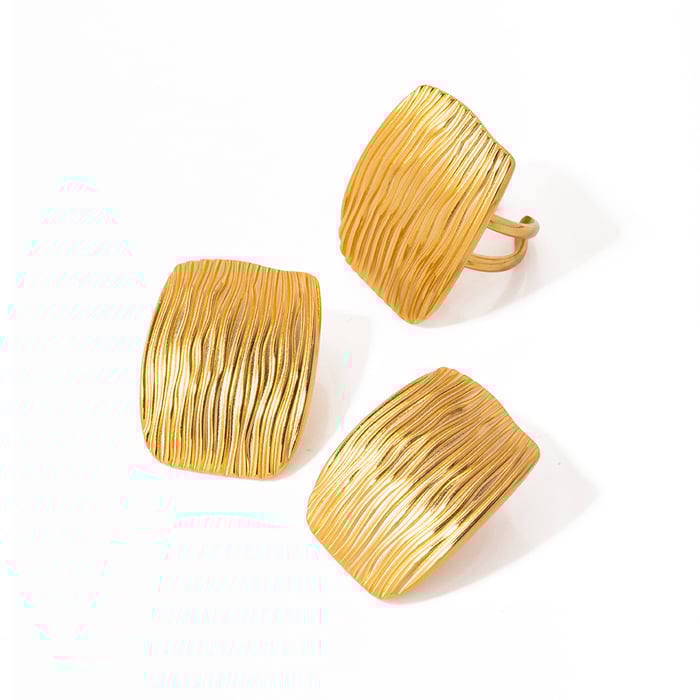 1 par de anillos individuales para mujer de acero inoxidable chapados en oro de 18 quilates con diseño cuadrilátero de . Imagen8