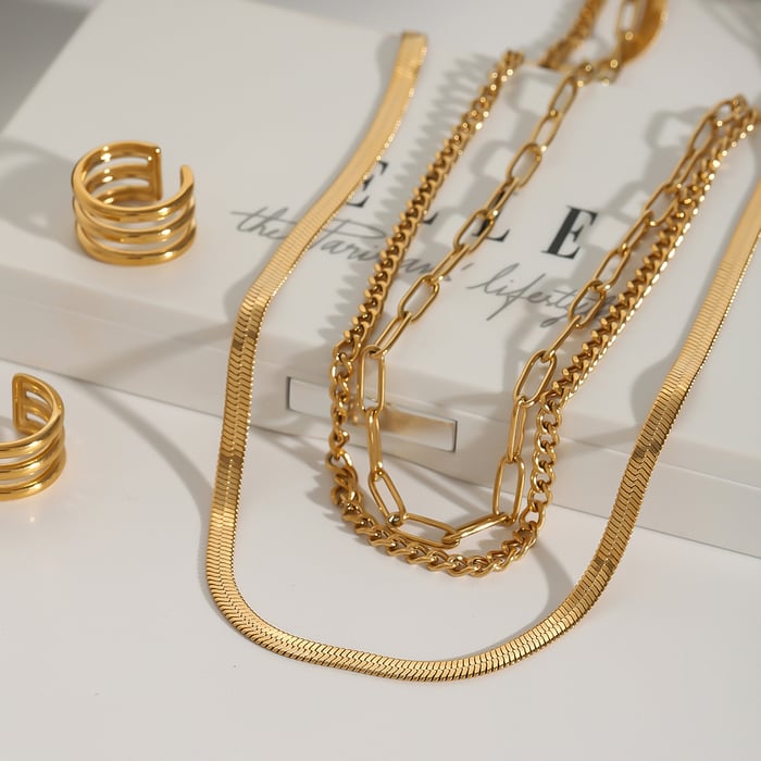 1 Piece Modern Series Daily Line Stainless Steel Gold Color Chic Women's Layered Necklaces h5Picture4