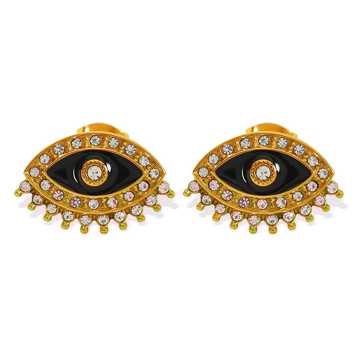 1 pair simple series retro eye stainless steel  gold plated rhinestone women stud earrings h5Picture4