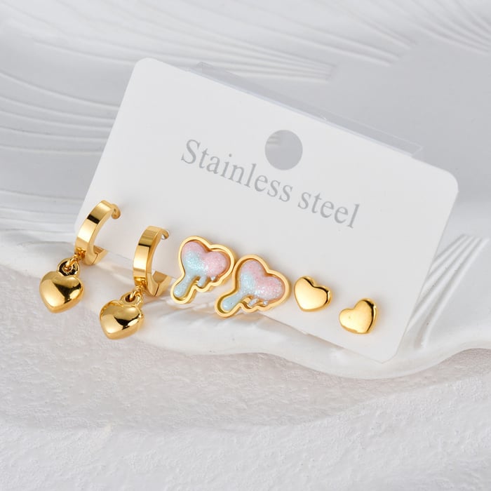 1 Paar Simple Series Sweet Heart Edelstahl 18 Karat vergoldete Damen-Ohrstecker h5Bild3