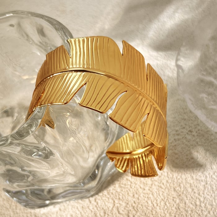 1 Piece Leaf Shape Stainless Steel Gold Color Women's Bangles h5Picture4