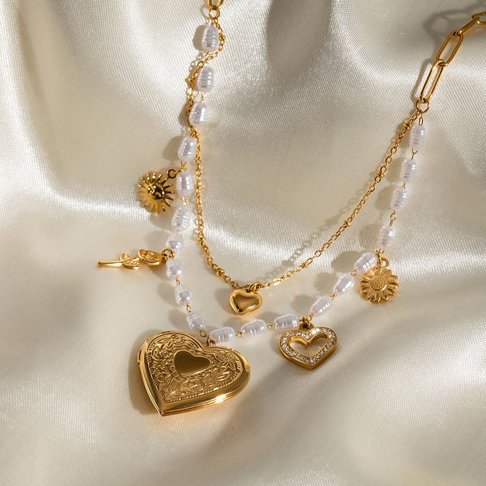 1 Stück Luxuriöse Serie Klassisches Herz Edelstahl 18 Karat vergoldet Damen-Mehrfachketten h5Bild5