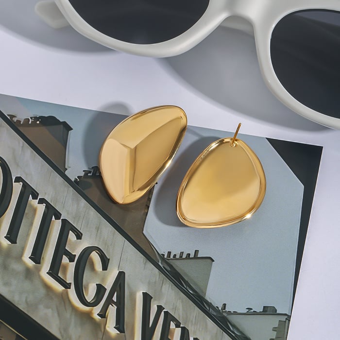 1 Pair Simple Series All-match Irregular Oval Stainless Steel Gold Color Women's Stud Earrings h5Picture5