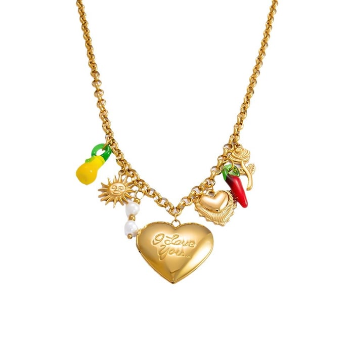 1 piece romantic series daily heart stainless steel  gold color plated glass women's pendant necklaces h5Picture10