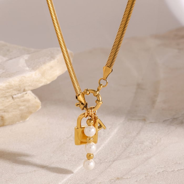 1 piece simple series classic geometric stainless steel  gold plated artificial pearl women charm bracelets h5Picture4