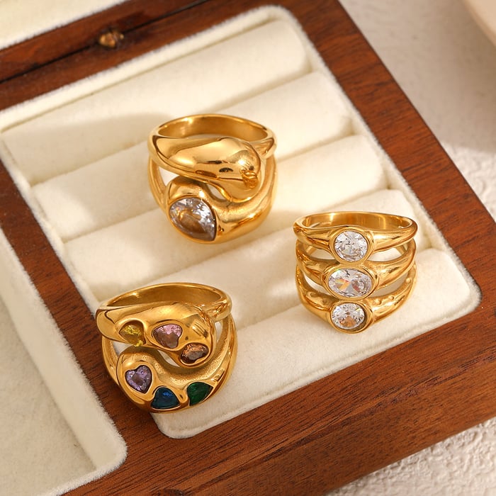 1 Piece Luxurious Series Vogue Natural Droplet Stainless Steel Gold Color Women's Single Rings h5Picture4