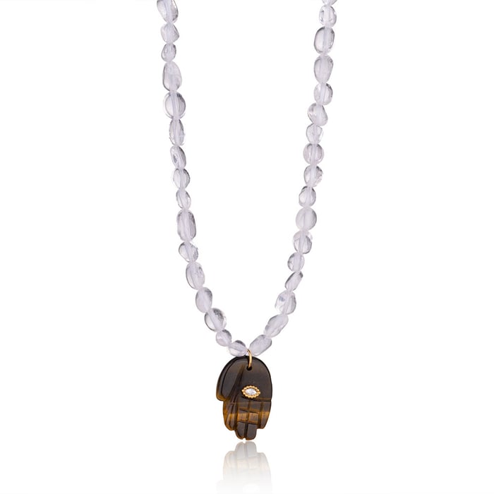 1 Piece Polychrome Series Bohemian Hand Shape Stainless Steel Gold Color Irregular Natural Stone Women's Beaded Necklaces h5Picture10