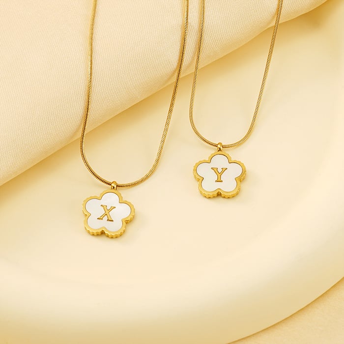 1 piece simple hign-end style five-leaf clover shape stainless steel  gold plated inlay shell women's pendant necklace h5Picture4