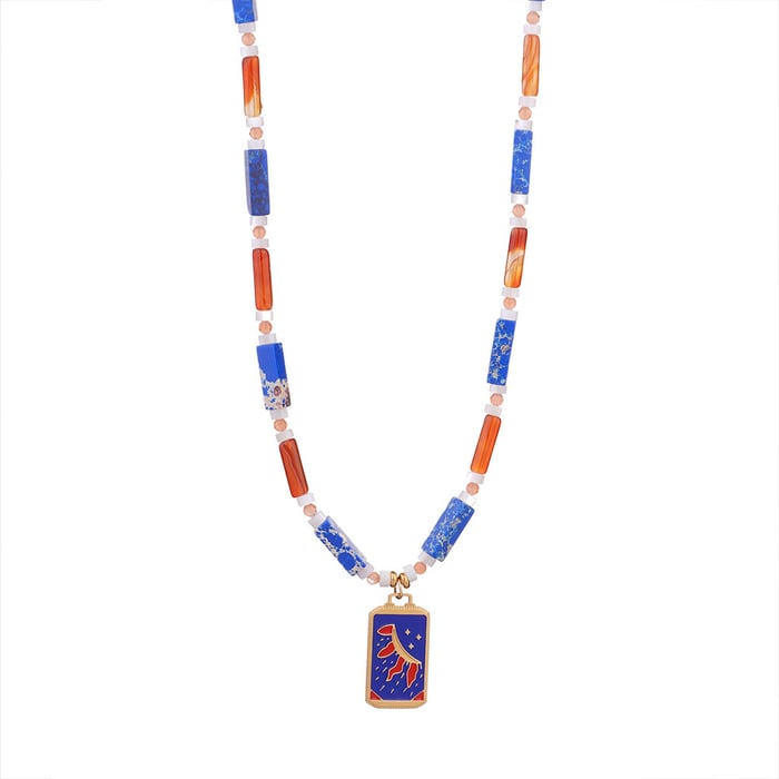 1 Piece Ethnic Series Bohemian Moon Tarot Stainless Steel Gold Color Natural Stone Women's Pendant Necklaces h5Picture10