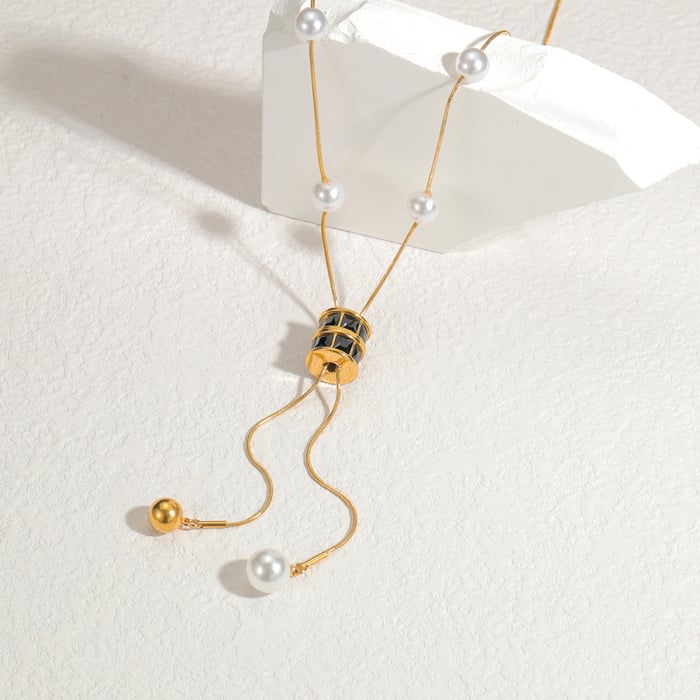 1 Stück Simple Series Casual Geometric Edelstahl 18 Karat vergoldete Kunstperle Damen-Anhänger-Halsketten h5Bild3