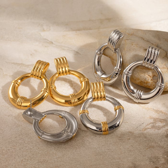 1 pair simple series retro geometric stainless steel  gold plated women drop earrings h5Picture3