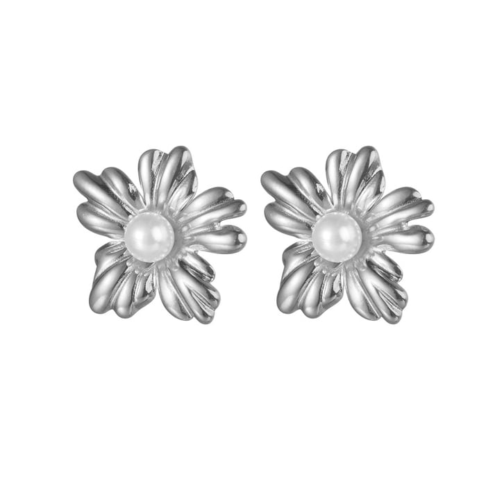 1 Paar Ohrstecker aus Edelstahl mit 18 Karat vergoldeter Kunstperle im Retro-Blumen-Stil für Damen h5Bild5