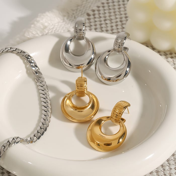 1 Pair Modern Series Daily Annular Shape Stainless Steel Gold Color Women's Drop Earrings h5Picture6