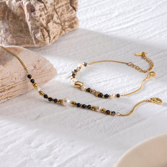 1 piece simple series elegant beads stainless steel  gold plated natural stone women charm bracelets h5Picture3
