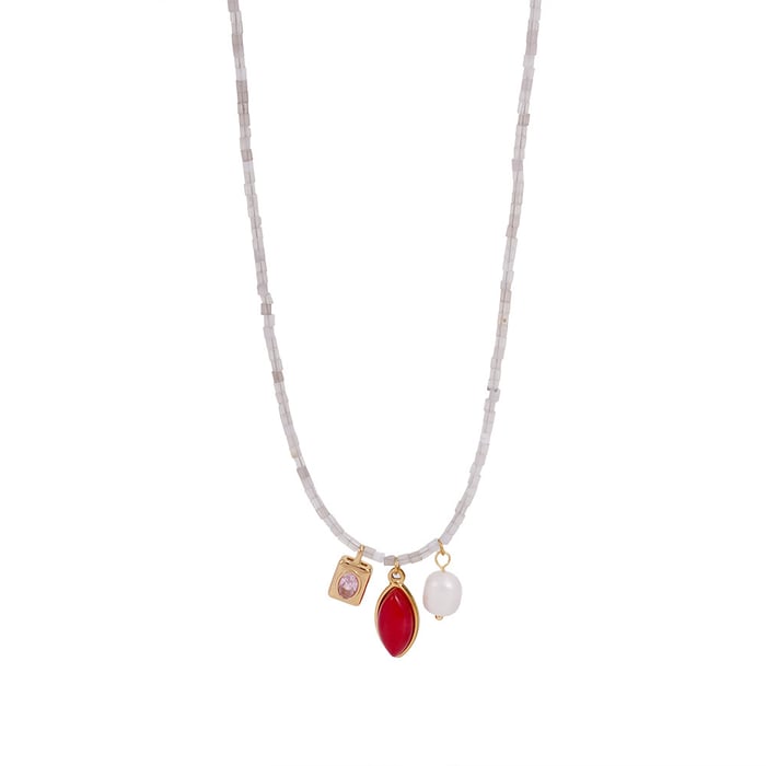 1 Piece Gorgeous Series Sweet Leaf Shape Colorful Natural Stone Stainless Steel Women's Beaded Necklaces h5Picture8