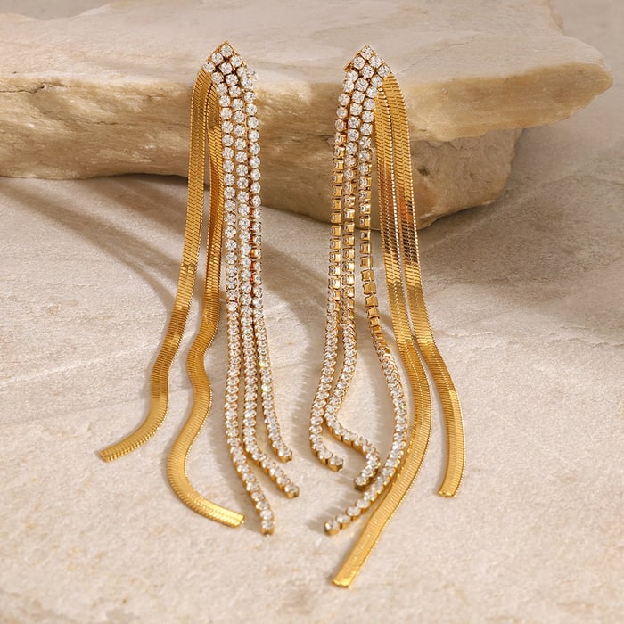 1 pair classic series elegant line stainless steel  gold plated rhinestone women drop earrings h5Picture4