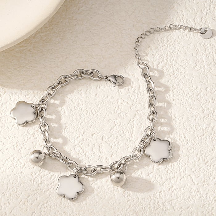 1 Piece Romantic Series Elegant Flower Titanium Steel   Gold Color  Women's Charm Bracelets h5Picture4