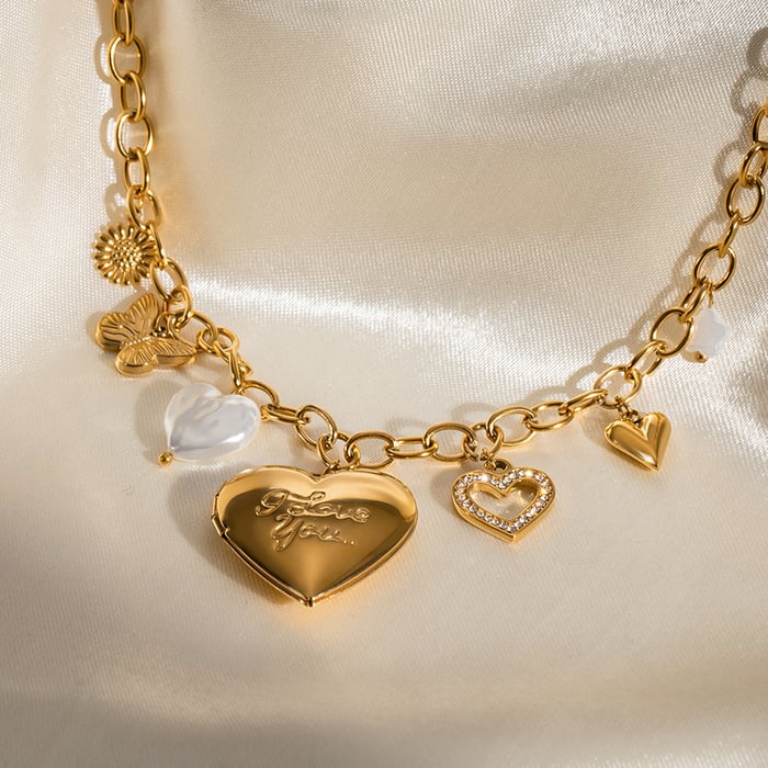 1 Piece Classic Series Exquisite Heart Shape Buttterfly Stainless Steel Gold Color Women's DIY Pendant Necklaces h5Picture4