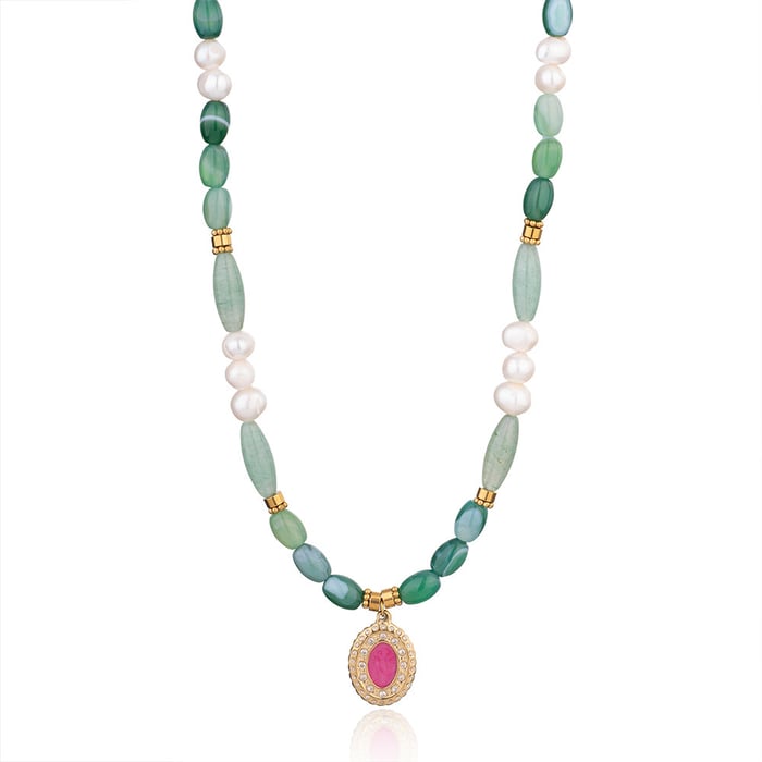 1 Piece Sophisticated Series Elegant Eye Stainless Steel Gold Color Green Crystal Women's Beaded Necklaces h5Picture8