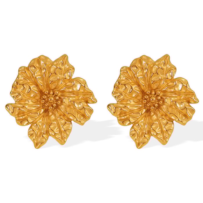 1 pair romantic series retro flower stainless steel  gold plated women stud earrings h5Picture4