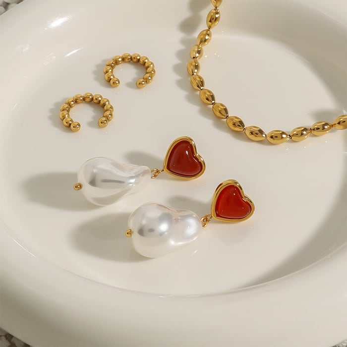 1 çift romantik seri tatlı kalp paslanmaz çelik  altın kaplama kadın damla küpe Resim5