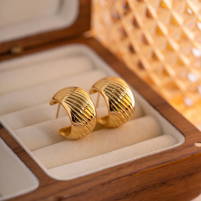 1 pair classic light-luxury style solid color ring shape stainless steel  gold plated women's hoop earrings Picture4