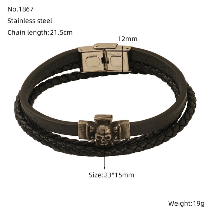 1 Paar Retro All-Match Totenkopf Lederschnur geflochtenes Armband Herren Titan Stahl Magnetverschluss Armband Zubehör Herren Herrenarmband h5Bild5