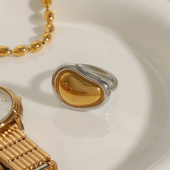 1 Paar Simple Series Elegante unregelmäßige Edelstahl 18 Karat vergoldete Damen-Einzelringe h5Bild4